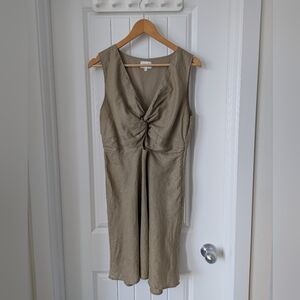 Twist-Front Sleeveless Midi Dress in Olive Size 12